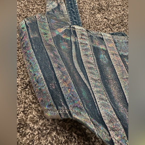 Iridescent Denim Jean Corset M Euphoria Britney Look - Picture 2 of 11